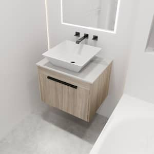 23.60 in. W x 18.90 in. D x 23.30 in. H Floating Wall-Mounted Bath Vanity in White Oak with Ceramic Top