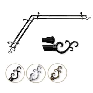48 in. - 84 in. Adjustable 3/4 in. Double Corner Window Curtain Rod in Black with Carolyn Finial