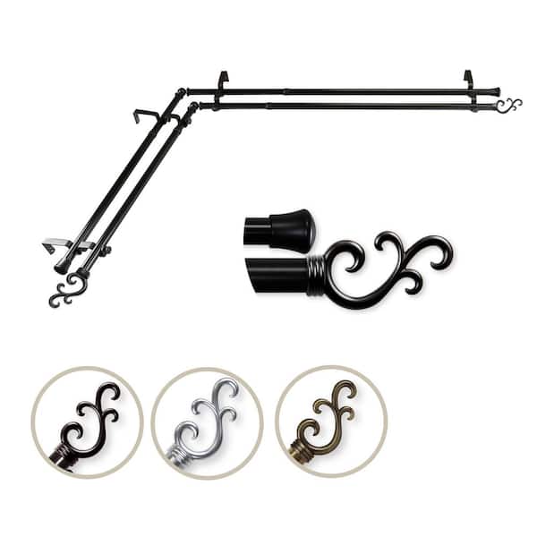 Unbranded 48 in. - 84 in. Adjustable 3/4 in. Double Corner Window Curtain Rod in Black with Carolyn Finial