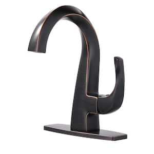 Single Handle High Arc Single Hole Bathroom Faucet with Deckplate Included and Drain Kit included in Oil Rubbed Bronze