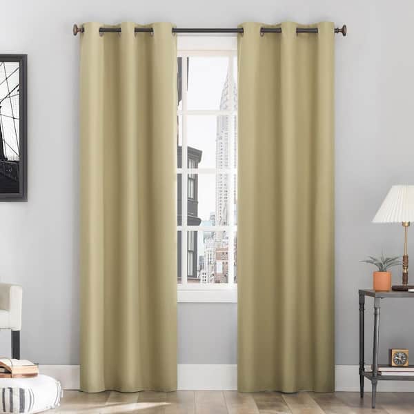 Sun Zero Cyrus Thermal 40 in. W x 84 in. L 100% Blackout Grommet Curtain Panel in Soft Gold