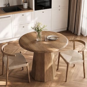 31.5 in. Brown Round Wood Dining Table with Pedestal Base Seats 2-4 for Cafe, Dining Room, Kitchen, Apartment