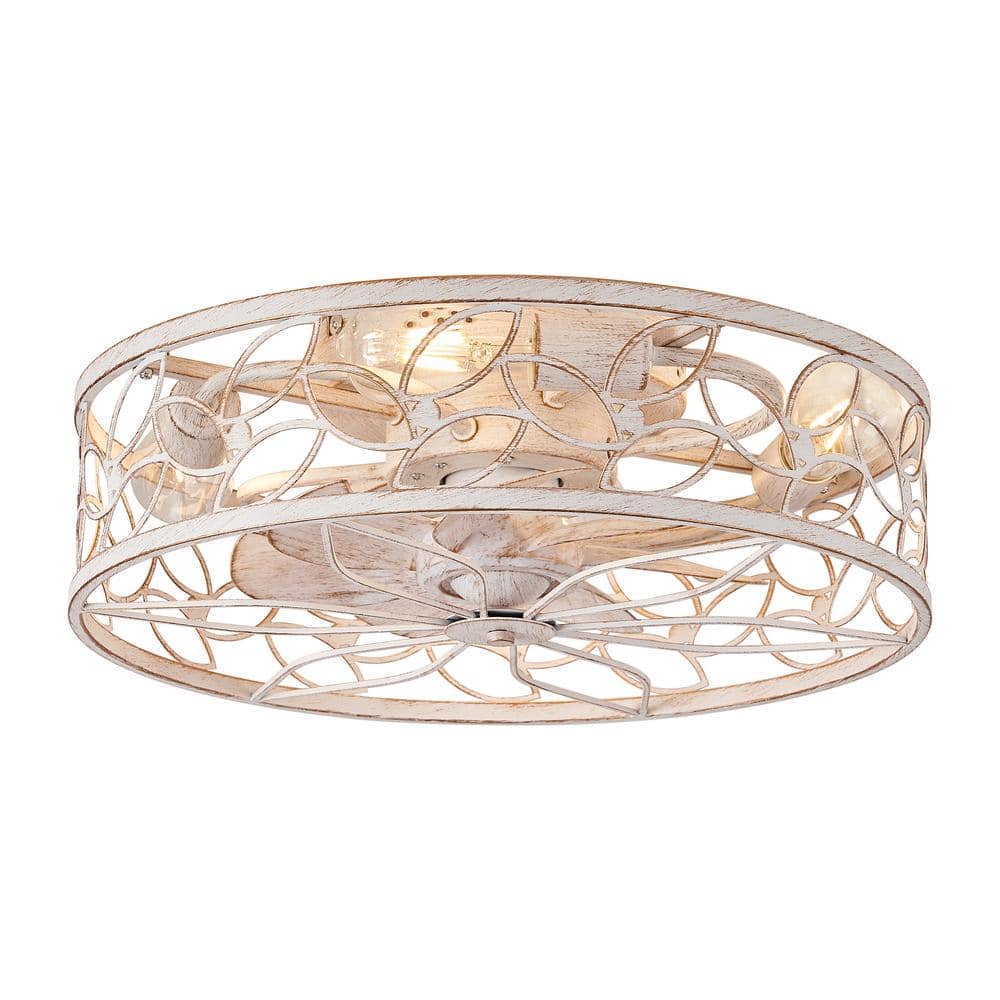 18" White and Gold Caged Ceiling Fan with LED Lights and Remote Control