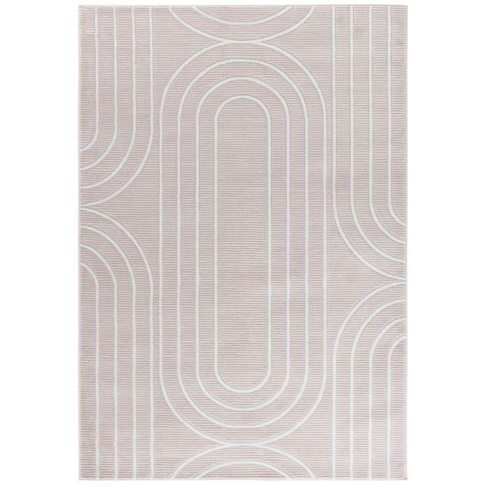 Beige and Grey Geometric 9' x 12' Synthetic Area Rug