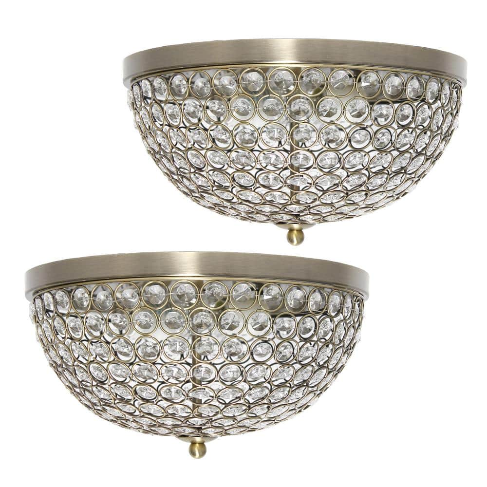 Antique Brass Crystal LED Bowl Ceiling Flush Mount Set