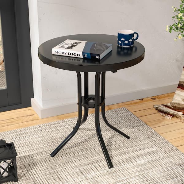 Patio Black Round Metal Frame Outdoor Side Table for Room, Bedside, Porch, Balcony and Deck