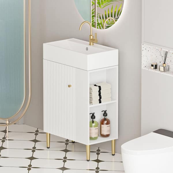 Ziyudura 21.6 in. Single Sink Freestanding White Bath Vanity with