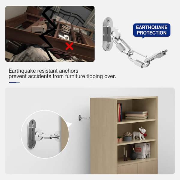 WINSOON 1-9/16 in. H Steel 400 lb. Load Capacity Utility Cabinet Furniture Anchors Anti Tip Furniture Wall Straps (4-Pack)