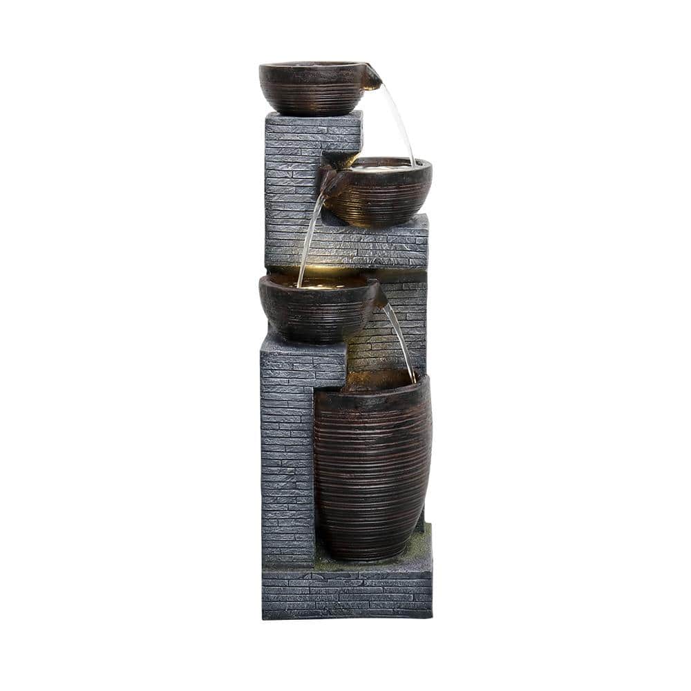 Sireck 4-Tier Gray Resin Outdoor Fountain Waterfall with Lights ZQP-JPB25A  - The Home Depot