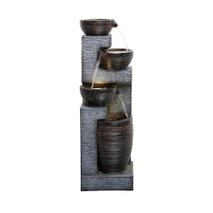 4-Tier Gray Resin Outdoor Fountain Waterfall with Lights