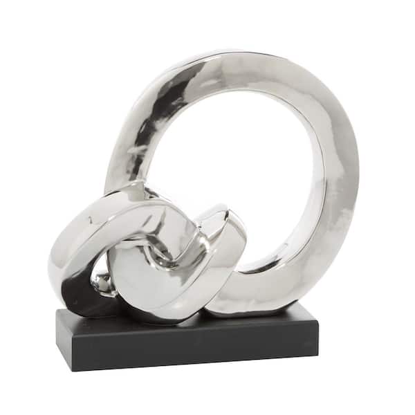 Litton Lane 5 in. x 12 in. Silver Polystone Link Abstract Sculpture with Black Base