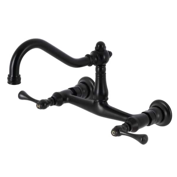 Kingston Brass Vintage 2-Handle Wall-Mount Bathroom Faucets in Matte Black