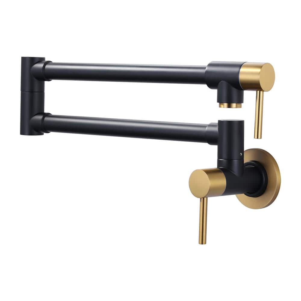 Black and Gold Wall Mounted Double Handle Pot Filler Faucet