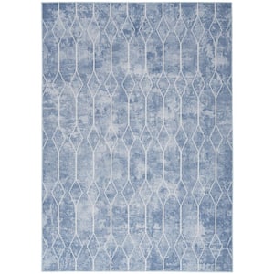 Machine Washable Series 1 Blue 6 ft. x 9 ft. Geometric Contemporary Area Rug