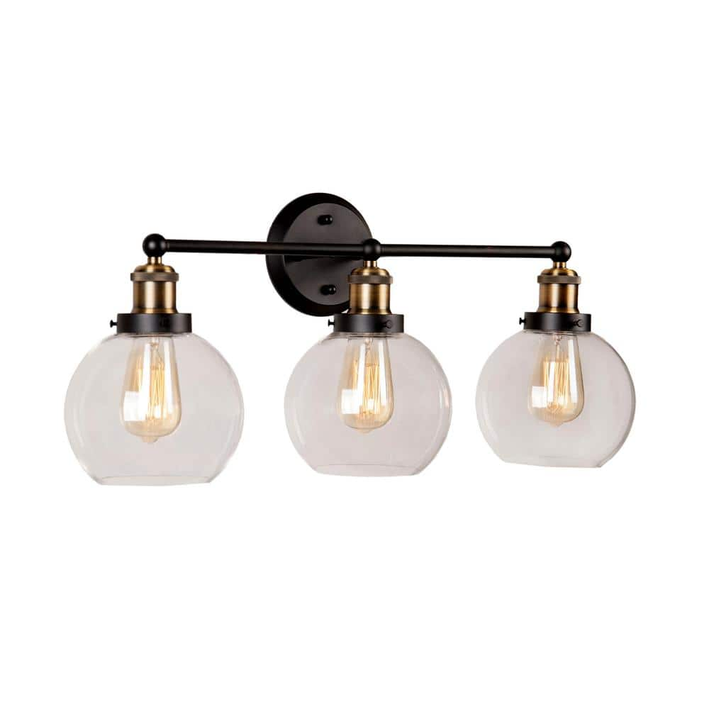 Aspen Creative Corporation 24-1/2 in. 3-Light Antique Bronze Vanity Light with Clear Glass Shade