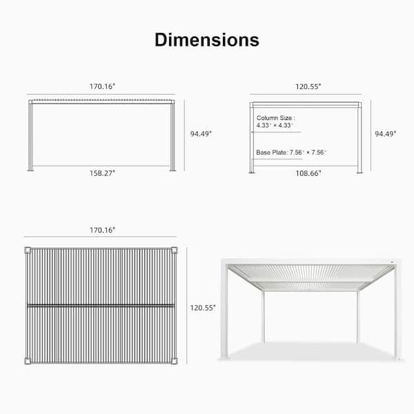 PURPLE LEAF 10 ft. x 14 ft. White Aluminum Frame Outdoor Louvered