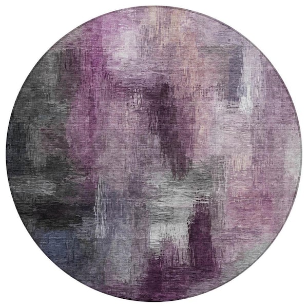 Chantille Machine Washable Indoor/Outdoor Abstract ACN2738 Eggplant 8 ft. x 8 ft. Round Rug