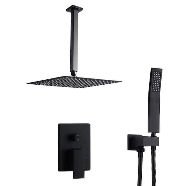 IVIGA Single Handle 1-Spray 12 in. Ceiling Mount Shower Faucet 1.8 GPM Dual Shower Heads with Pressure Balance Valve in. Black