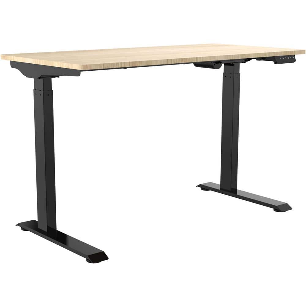 Medium Brown Adjustable Height Standing Desk with Black Metal Frame