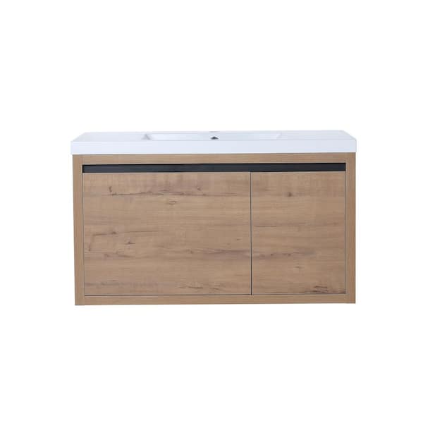 UPIKER Modern 18.11 in. W x 35.43 in D. x 20.47 in. H Bath Vanity in Imitative Oak with White Resin Top