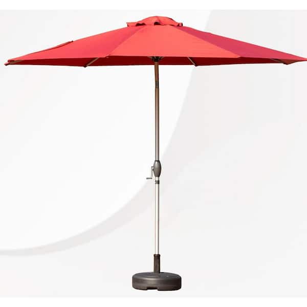 Unbranded 9 ft. Market Outdoor Patio Umbrella with Red Canopy, Push Button Tilt and Crank, 8 Sturdy Ribs, Weather Resistance,