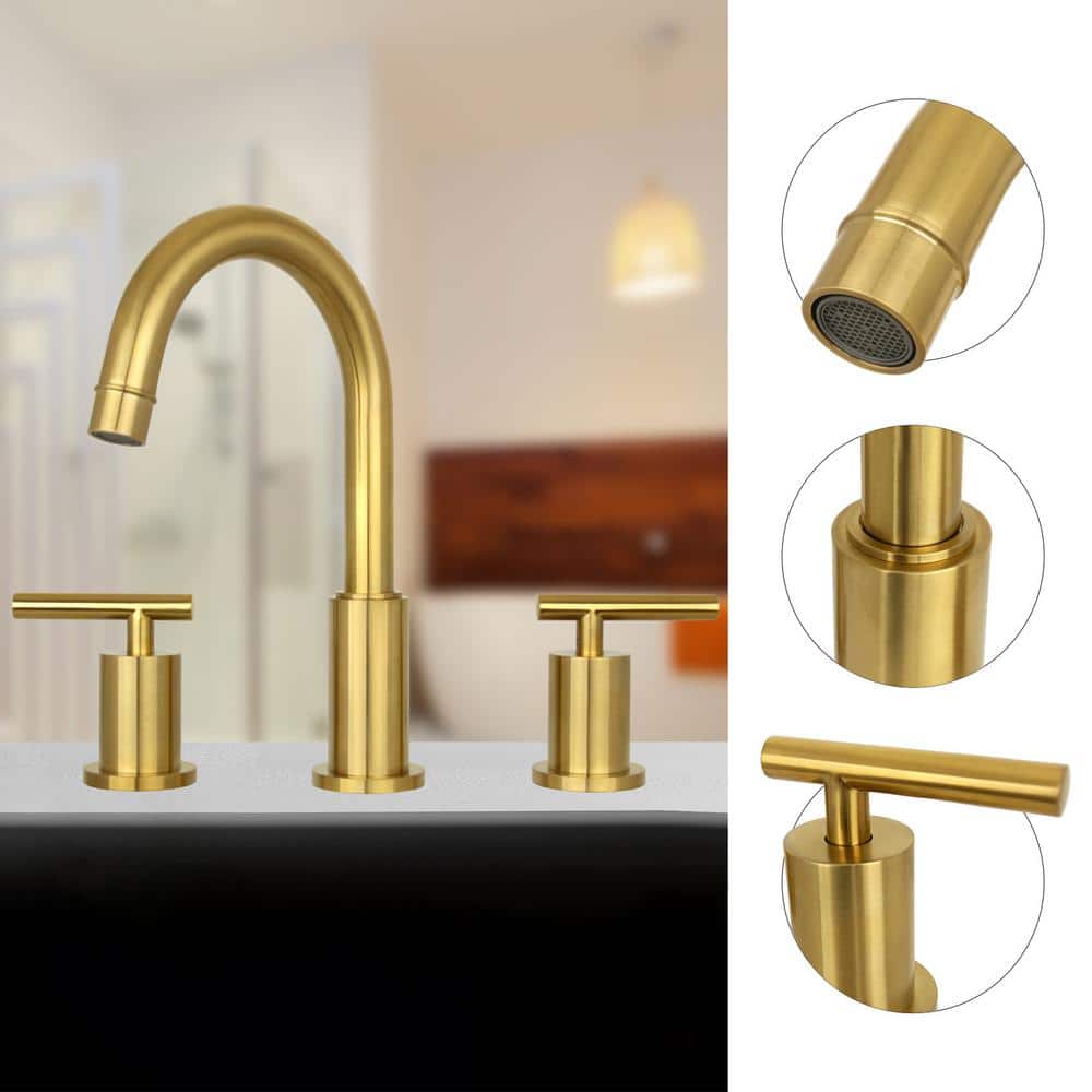 Brass Gold Two-Handle Widespread Bathroom Faucet