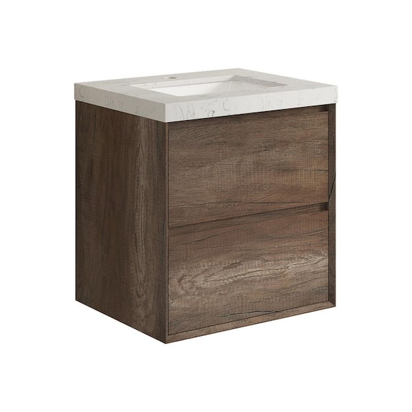 Aeroline 24 in. W x 19.29 in. D x 25.59 in. H Single Sink Float Antique Oak Bath Vanity w/Sar White Engineered Stone Top