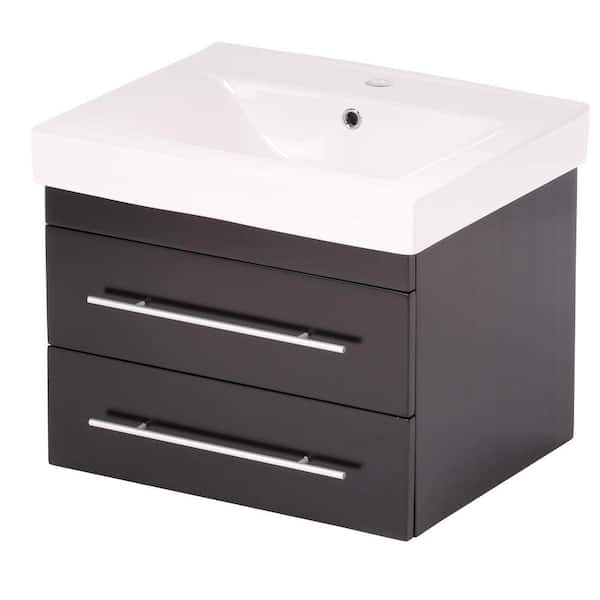 Lyon S 25 in. W Single Vanity in Black with Porcelain Vanity Top in White