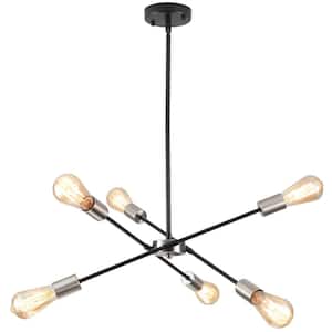 Kulli 6-Light Black/Brushed Nickel Modern Sputnik Sphere Chandelier for Kitchen Island Dining Room Living Room Foyer