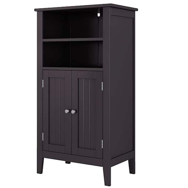 Dracelo 19.7 in. W x 11.8 in. D x 36.4 in. H Brown Bathroom Linen Cabinet Storage Organizer with Doors and Shelves
