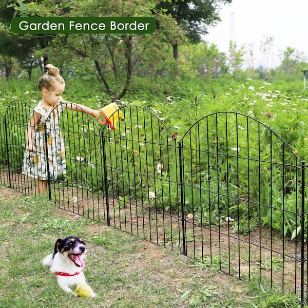 Angel Sar 28 in. x 11.7 ft. Black Metal Garden Fence, 5 Panels + 6 Stakes Rustproof Border Fence Animal Barrier
