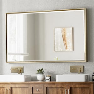 60 in. W x 36 in. H Rectangular Framed Aluminum Beveled Edge Wall Mount Bathroom Vanity Mirror in Champagne Gold