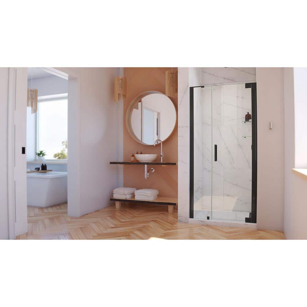 Elegance-LS Frameless Pivot Shower Door with Clear Glass and Black Hardware