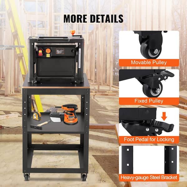 Planer Stand, 100 lbs. / 45 kg Heavy Loads, 3-Gear Height Adjustable Thickness Planer Table, with 4 Stable Casters