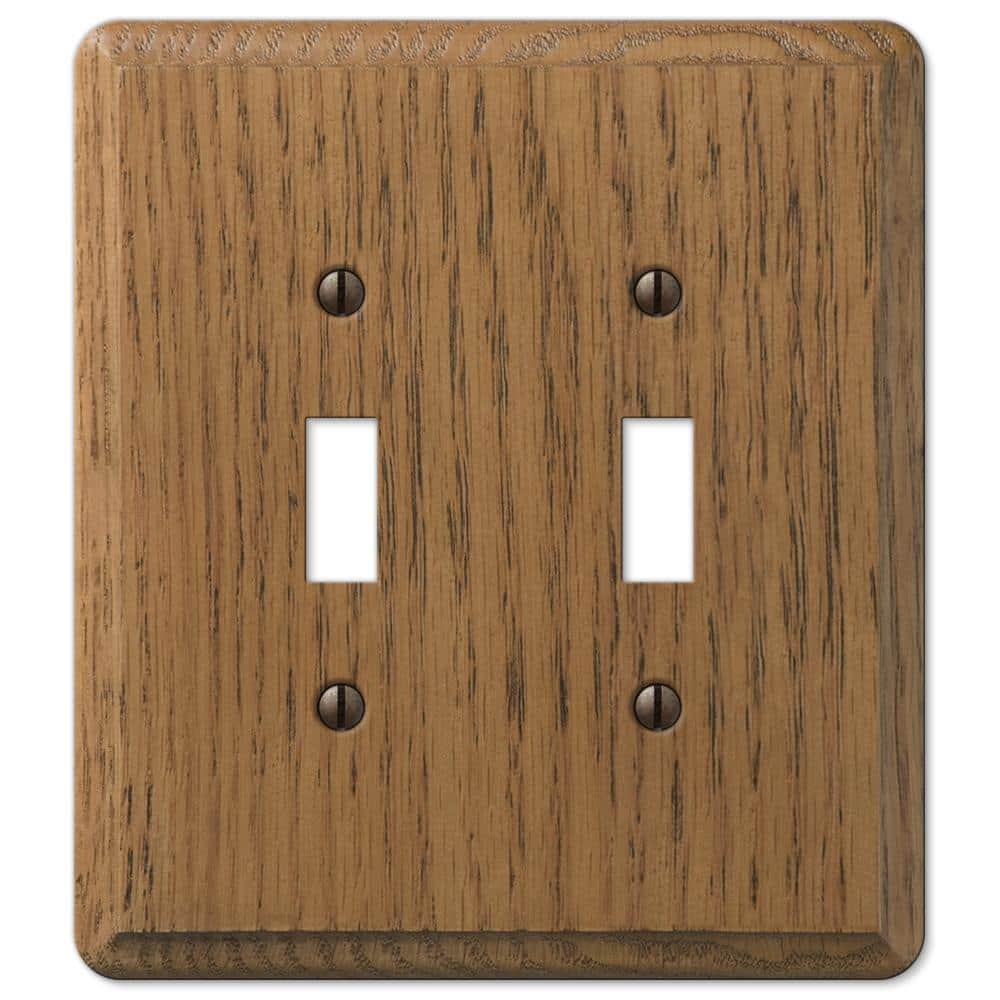 Amerelle Medium Brown 2-Gang Oak Wood Toggle Wall Plate