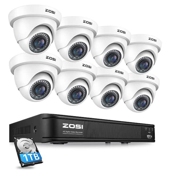 ZOSI 8-Channel 1080p 1TB DVR Security Camera System with 8 Wired Dome Cameras