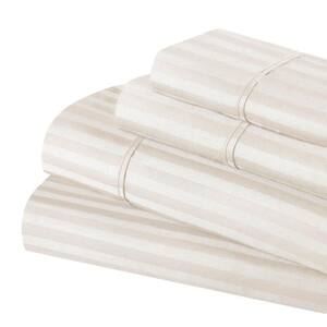 400 Thread Count 4-Piece Ivory Striped Egyptian Cotton Twin XL Deep Pocket Sheet Set