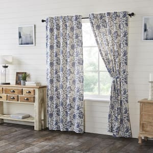 Dorset 40 in W x 84 in L Floral Light Filtering Rod Pocket Window Panel Royal Blue Creme Navy Pair