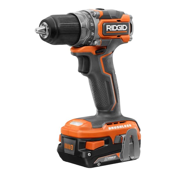 RIDGID - 18V Brushless SubCompact Cordless 1/2 in. Drill Driver Kit with (2) 2.0 Ah Battery, Charger and Bag