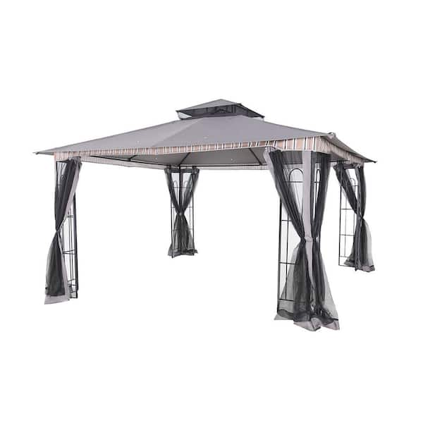 13 ft. x 11 ft. Gray Steel Outdoor Patio Gazebo with Mosquito Netting