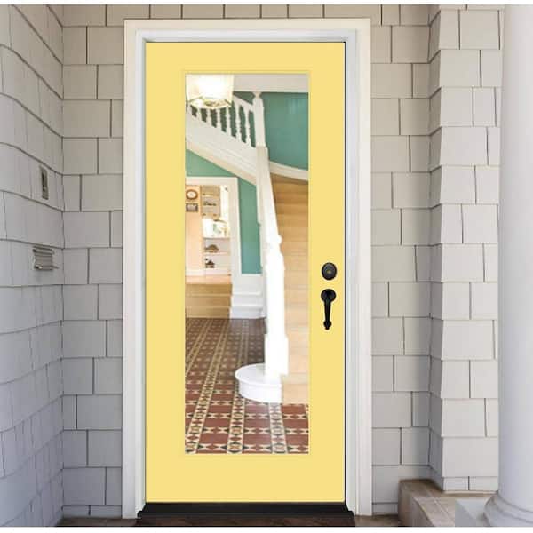 Legacy 30 in. x 80 in. Universal Handing Full-Lite Clear Glass Jackfruit Finish Fiberglass Front Door Slab