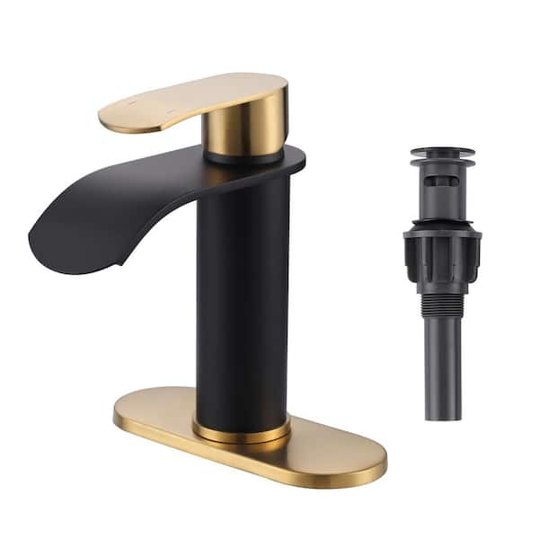 AVITAS Single Handle Single Hole Bathroom Faucet with Pop-Up Drain Included in Gold and Black