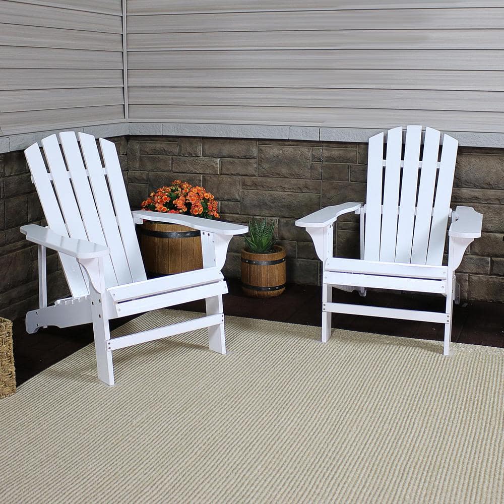 Pair of White Painted Fir Wood Adirondack Patio Chairs