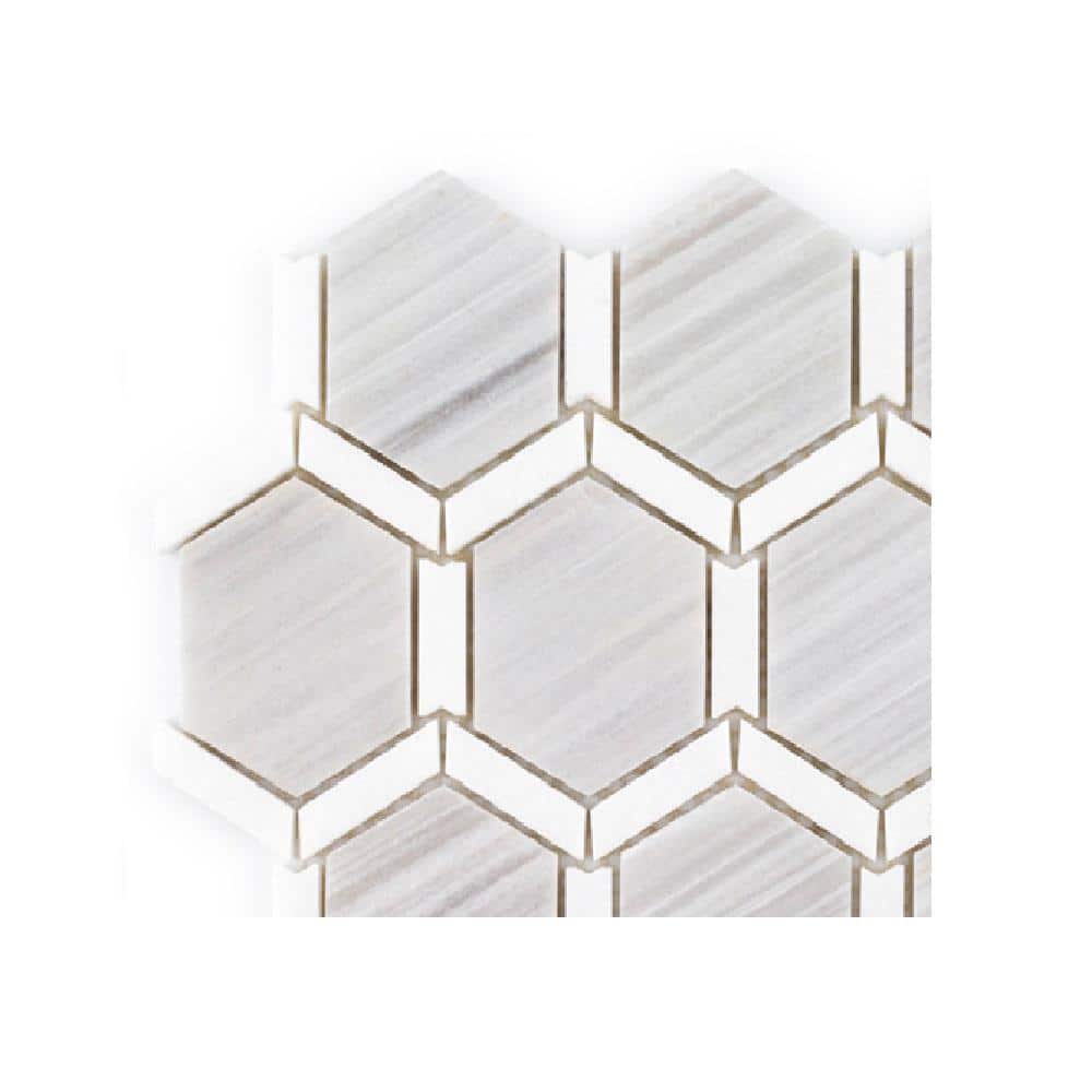 Take Home Tile Sample - Turbine White/Grey 4 in. x 4 in. Hexagon Honed Thassos and Grey Marble Mosaic price history on PriceWatchPro