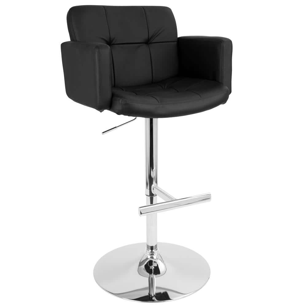 Lumisource Stout Chrome and Black Faux Leather Adjustable Height Bar ...