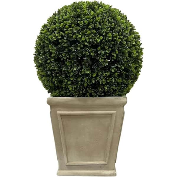 EverGreen 2 ft, Artificial Boxwood Tree in Square White Bonsai with UV-Resistant Foliage