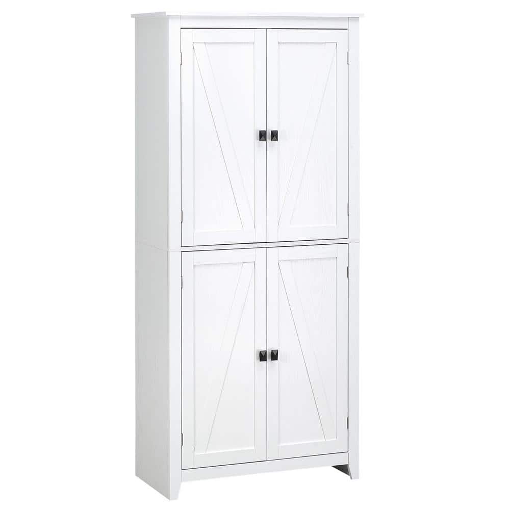 White Wood Pantry Organizer, Modern Buffet Cabinet with with 4-Tiers, 4-Door and Adjustable Shelves