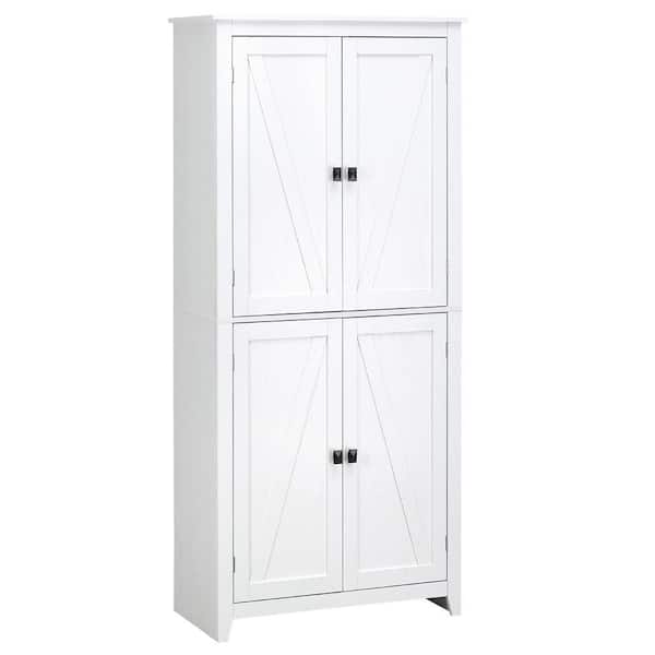 COWLOWN White Wood Pantry Organizer, Modern Buffet Cabinet with with 4-Tiers, 4-Door and Adjustable Shelves