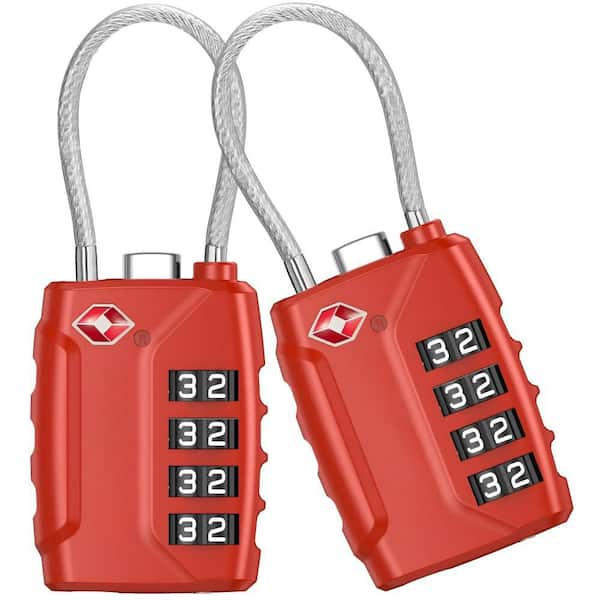 2 Pack Red TSA Approved 4-Digit Luggage Lock, Zinc Alloy, Flexible Cable Secure Combination Travel Lock