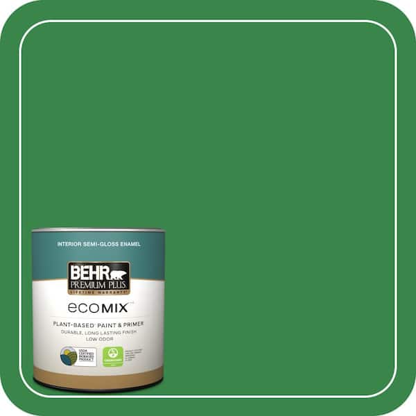 1 qt. #450B-7 Green Grass Semi-Gloss Enamel EcoMix Plant-Based Interior Paint & Primer